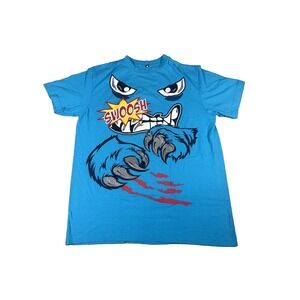 Lot 29 Mens T-Shirt Blue Swoosh Angry Monster Graphic Vintage Style Size L